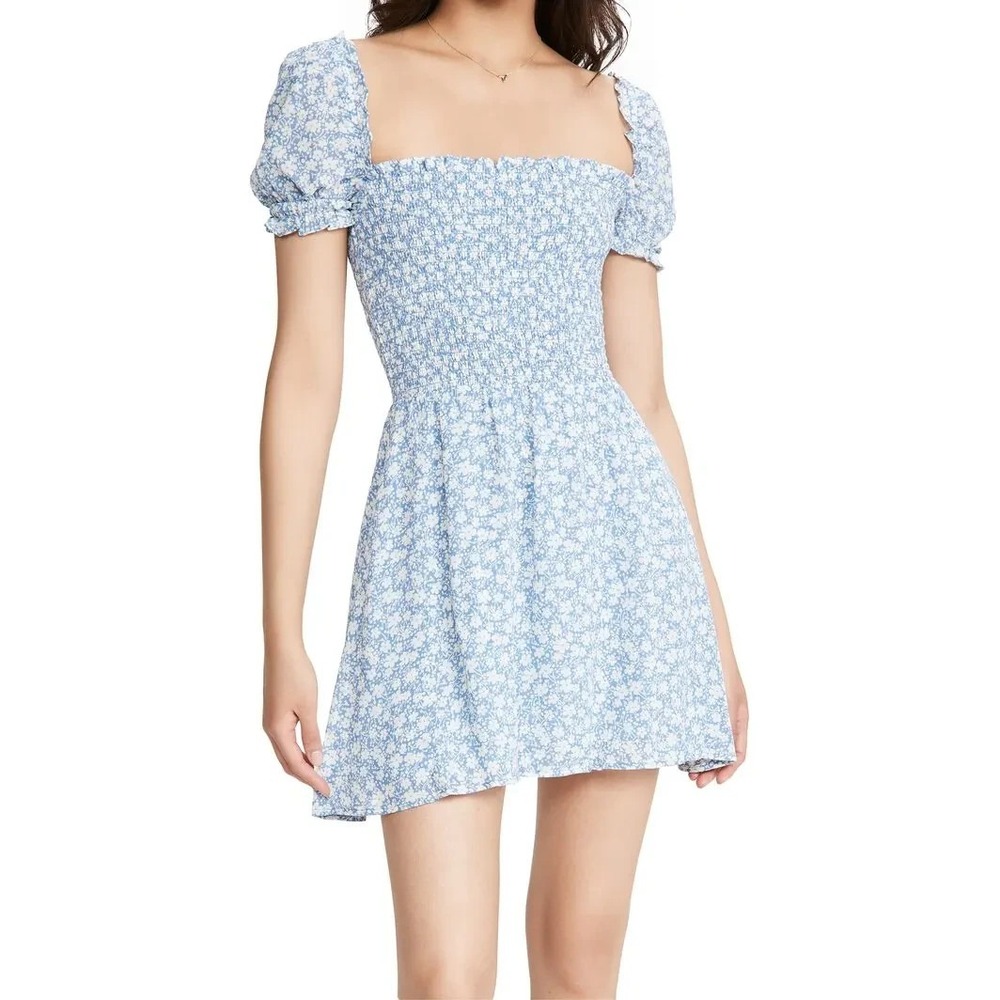 Reformationā Orangerie Dress size XS Blue Mini Micro Floral Ditsy Smocked